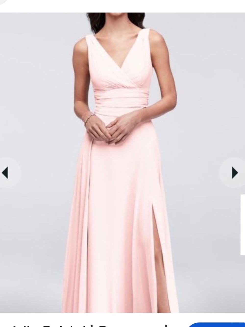 David’s bridal Elegant V-Neck peachy Pink petal Chiffon Maxi Dress 6 bridesmaid